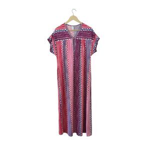 Vintage USA Raymond Halpern Medium Maxi Kaftan House Dress V-Neck Womens